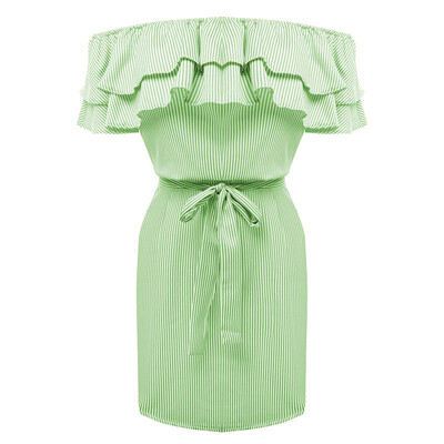 

Women  Flounced Collar Knee Length Dress Sexy Stripe Mini Dress Party Clothes