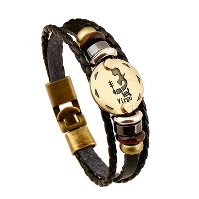 

12 Constellations Bracelet 2017 New Fashion Jewelry Leather Bracelet Men Casual Personality Zodiac Signs Punk Bracelet