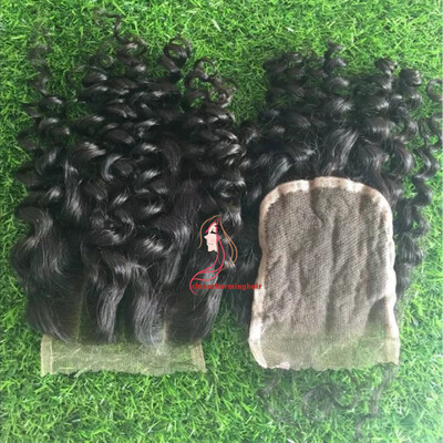 

Deep Curly Lace Closure 4*4 Swiss Lace Medium Brown With Baby Hair 100% Remy Human Hair Free Part Bleached Knots