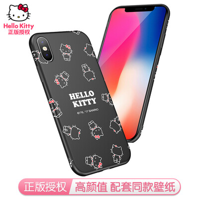 

Hello Kitty Apple iPhoneX Mobile Shell Apple 10 cartoon protective sleeve all-inclusive silicone shatter-resistant soft shell lovely Phantom of the Hello Kitty Black
