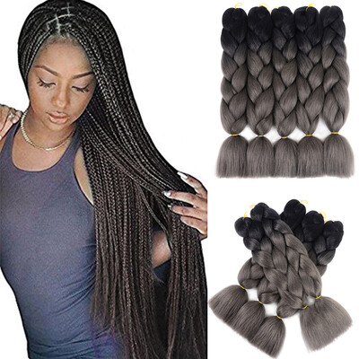 

kanekalon волосы ombre твист плетение волосы высокой температуры волос 5pcs / много 100г / PC 24 "черного до темно - серого