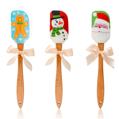 

12" Easy Flex 3 Piece Silicone Spatula scraper Set - Santa Spatula /Snow Man /Biscuit Man Spatula for Christmas Kitchen Tools