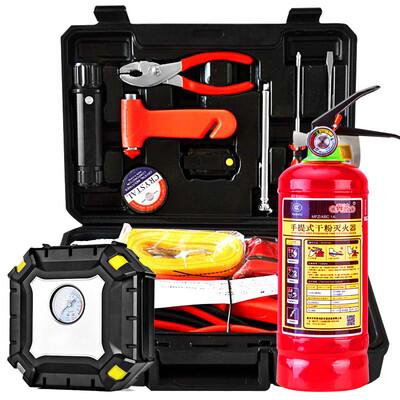 

Libo car emergency rescue kit 1 kg fire extinguisher air pump tow rope safety hammer battery line toolbox etc