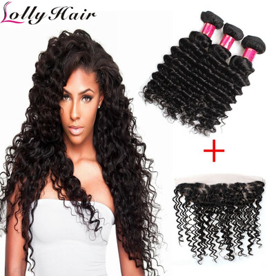 

Malaysian Virgin Hair With Frontal Malaysian Deep Wave With Frontal 3 Bundles With Frontal Human Curly Hair With Lace Frontal