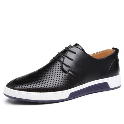 

New Men Casual Shoes Leather Breathable Holes Luxury Brand Flat Shoes for Men