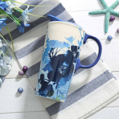

Cypress Home Ceramic Mug Tall Travel Coffee Cup with Ceramic Lid 15oz.
