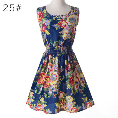 

women Dress Floral sleeveless chiffon tank dress L03