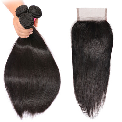 

Malaysian Straight Hair Closure Fast Shipping Malaysian Virgin Hair 3 Bundles With Closure Malaysian Human Hair Closu