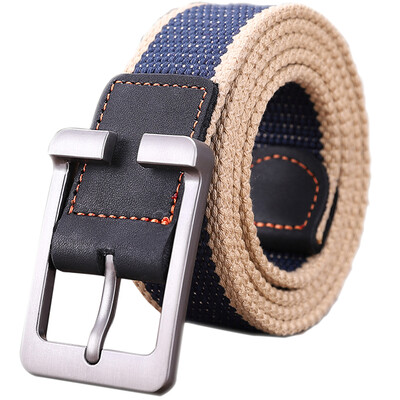 

Half cigarette canvas belt men&39s belt smooth buckle youth Korean version of the belt pin buckle casual outdoor students B-170541 blue 115