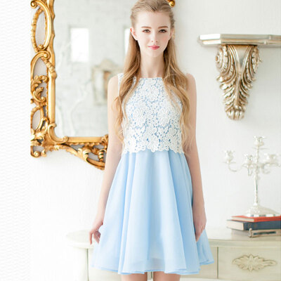 

Lovaru ™новая мода 2015 шелк бутона объединившись чистого цвета с круглым воротом без рукавов платье из органзы сладкий очаровательный стиль