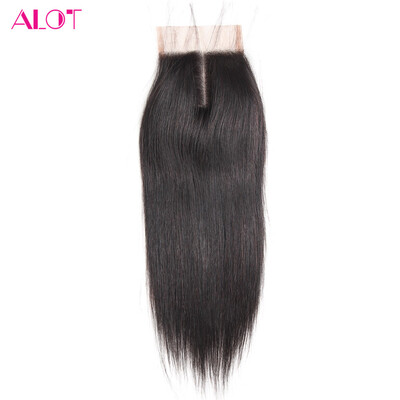 

ALOT Lace Closure Peruvian Straight Virgin Human Hair Closure With Baby Hair 8-20 " Natural Color 4"x4" Three / Middle /Free Part