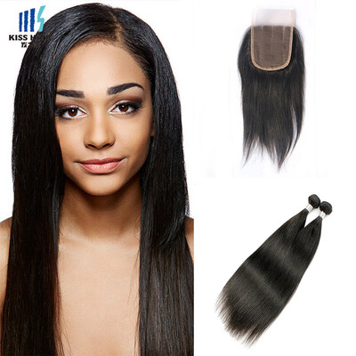 

kisshair silky straight raw Indian human hair 2 pcslot bundles hair with 44 lace closure