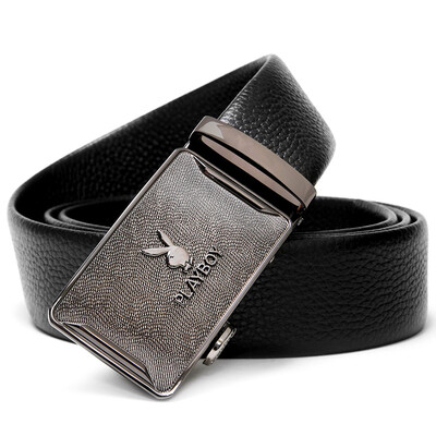 

Playboy PLAYBOY Mens Belt Cow Leather Belt Business Casual Automatic Buckle Trendy Wild Pants PDF3165-6B Black