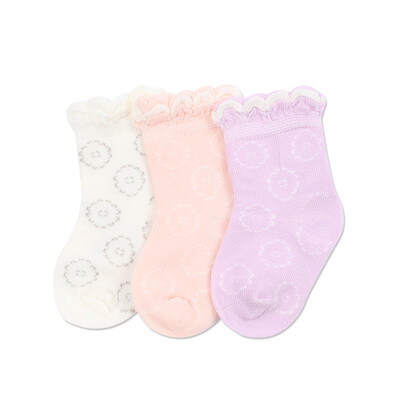 

Cotton era PurCotton spring&summer baby flower jacquard socks 13cm half bleach lilac light pink 3 pairs bag