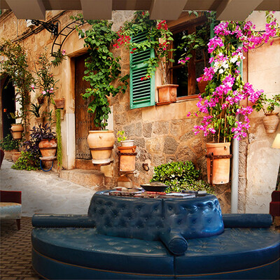 

Пользовательские 3D-обои для фото Европейская ретро-ностальгия Деревня Здания Цветы Настенная роспись Гостиная Диван-фон Главная Декор