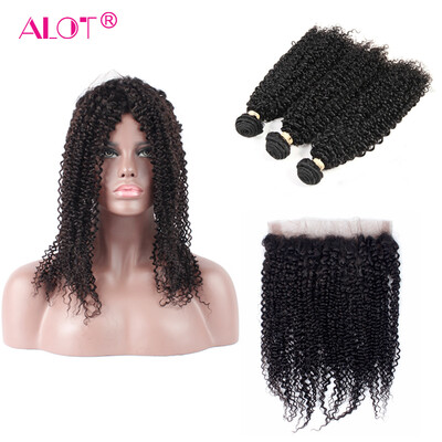 

Alot Hair 360 Frontal With Bundles Кудрявые курчавые малазийские волосы 3 комплекта с закрытием 360 Фронтальные со связями