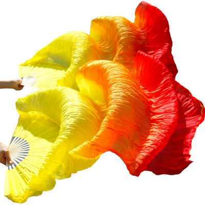

1 Pair Dance Fans Bamboo Ribs Natural Silk Stage Performance Props Dye Fans Women Belly Dance Silk Fans YellowOrangeRed