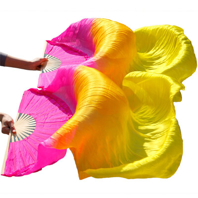 

1 Pair Dance Fans Bamboo Ribs Natural Silk Stage Performance Props Dye Fans Women Belly Dance Silk Fans Royal RoseOrangeYellow