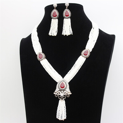 

Luxury African Beads Jewelry Set Rhinestone Resin Long Necklace Drop Water Earring Nigeria Wedding Beads Bridal Jewelry Sets