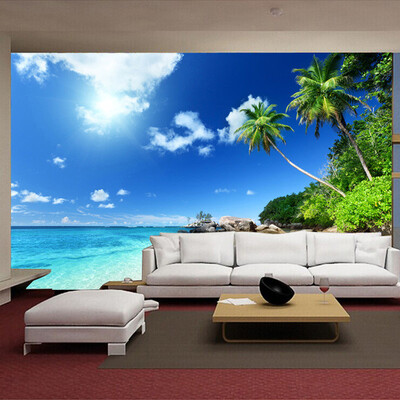 

Custom Wall Mural 3D Photo Wallpaper Roll Blue Sky White Clouds Beach Scenery Living Room Sofa TV Background Wallpaper Glitter