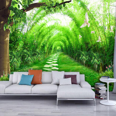 

Custom 3D Wall Murals Wallpaper Living Room TV Background Non-woven Straw Wallpaper Green Bamboo Forest Wall Mural Paintings