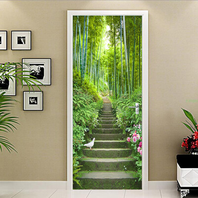 

3D Wallpaper Green Bamboo Ladder Photo Wall Door Mural Living Room Bedroom Restaurant PVC Adhesive Waterproof 77cmx200cm