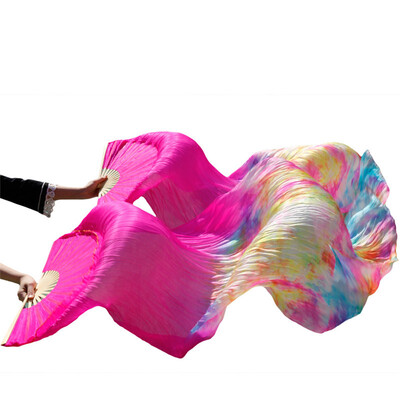 

1 Pair Dance Fans Bamboo Ribs Natural Silk Stage Performance Props Dye Fans Belly Dance Silk Fans Rose+Light Rose+Mixed Colors