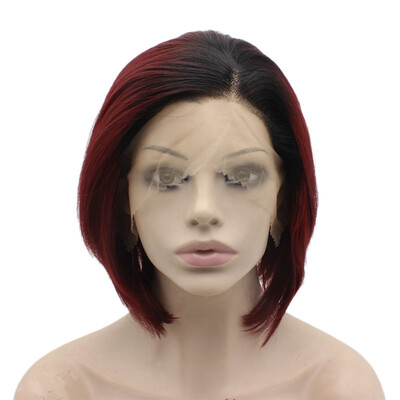 

Black Red Ombre Short swiss Lace Front Bob Wig Synthetic