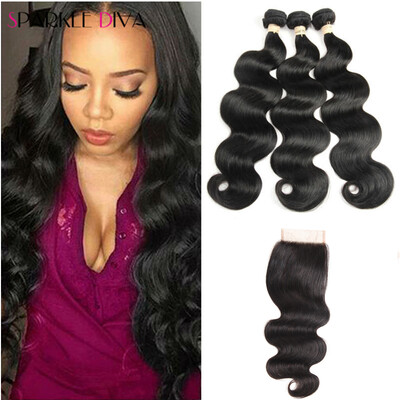

Brazilian Hair Weave 3 Bundles 8A Body Wave Brazilian Virgin Hair Natural Color Human Hair Extensions With 4x4 Closure