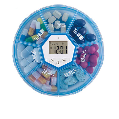 

Vilscijon Wei Jian smart medication reminder seven grid electronic timing small pill box portable elderly people take medicine a week more points medicine box voice version blue 8210