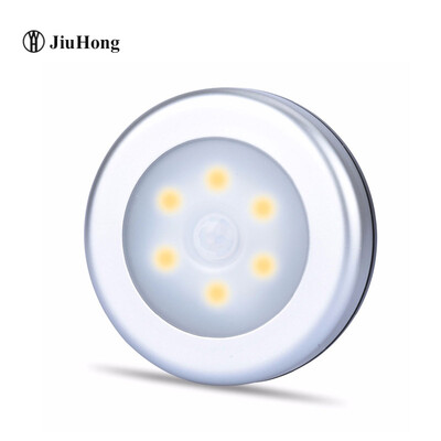 

1pc Led Night Pir Motion Sensor Round Cabinet Энергосберегающее освещение настенных ламп от батареи AAA для спальни для шкафа