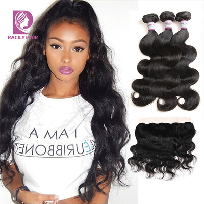 

Brazilian Body Wave Virgin Hair 3 Bundles with Lace Frontal Closure and Baby Hair Brazilian Human Hair Weave with Frontal Closure