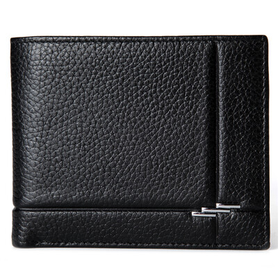 

DANJUE Men Wallets Genuine Leather Solid Color Short Black Purse High Quality Brand Cowhide Money Bag Casual Credit Card Wallet