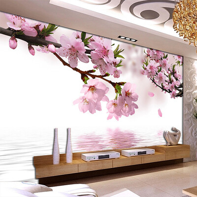 

Romantic Peach Blossom Reflection Photo Mural Wallpaper Dining Room Living Room Home Decor Non-Woven Papel De Parede Floral 3D