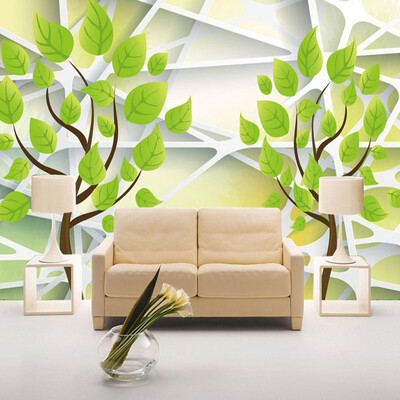 

Photo Wallpaper 3D Stereo Relief Abstract Green Tree Geometry Line Mural Modern Simple Living Room Study Office Papel De Parede
