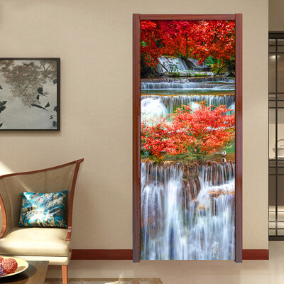 

Waterfall Forest Mural Wallpaper Классическая гостиная Home Decor Дверная наклейка ПВХ Водонепроницаемая самоклеящаяся наклейка 70см x 200см
