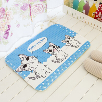 

[Jingdong supermarket] green reed personalized printing and dyeing mats mattress water absorbent non-slip bathroom kitchen mats cat blue bottom 40 * 60cm