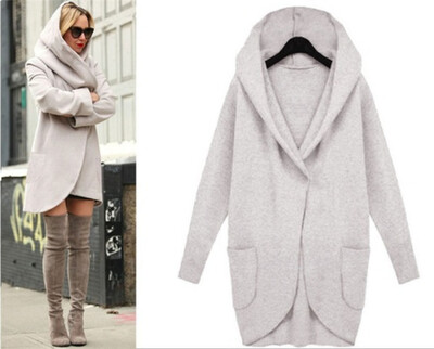 

Autumn Winter Ladies Hooded Long Jackets Woolen Warm Women Slim Pocket Coats Outwear Overcoat S-4XL