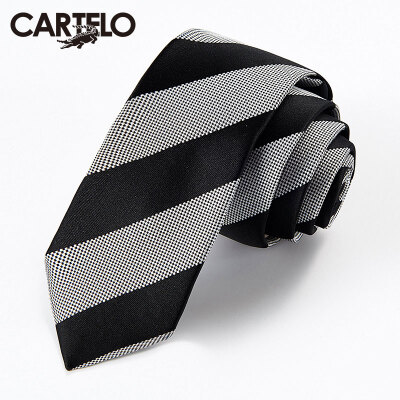 

Card Dili Crocodile CARTELO lazy easy to pull man tie groom wedding leisure narrow tie men Korean version of the business gift box loaded CC57C18031 black and gray oblique stripes