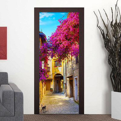 

European Town Street 3D Photo Wallpaper Ресторан Гостиная Дверная фурнитура ПВХ самоклеящиеся обои 77см x 200см