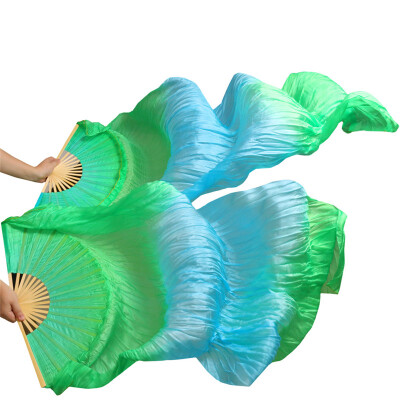 

1 Pair Dance Fans Bamboo Ribs Natural Silk Stage Performance Props Dye Fans Women Belly Dance Silk Fans Green+Turquoise +Green