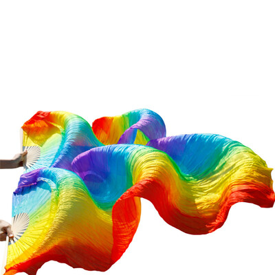 

2017 Stage Performance 100 Silk Belly Dance Fans Gradient Colour Dance Accessories Belly Dancing Silk Fans Rainbow color