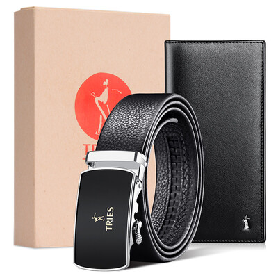 

Talented Belt Gift Set First Layer Leather Long Mens Wallet Automatic Buckle Belt Fashion Gift Set TZ5003-1 Black