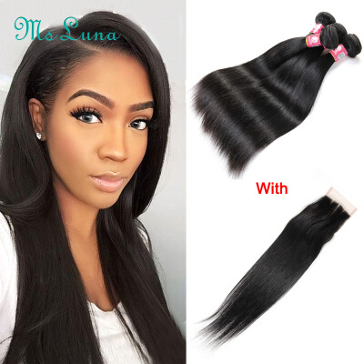 

7A Brazilian Straight Hair With Closure Cheap Human Hair 3 Bundles With Lace Closures Straight Brazilian Virgin Hair With Closure