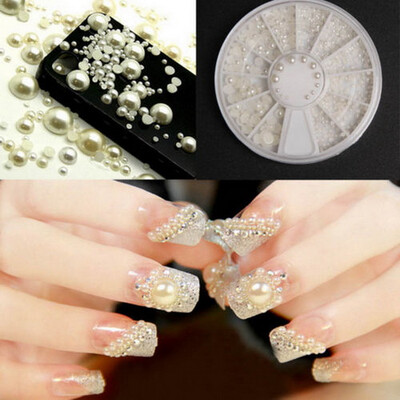 

3D Fashion Nail Art Tips Pearl Acrylic Gem Glitter Manicure DIY Decoration