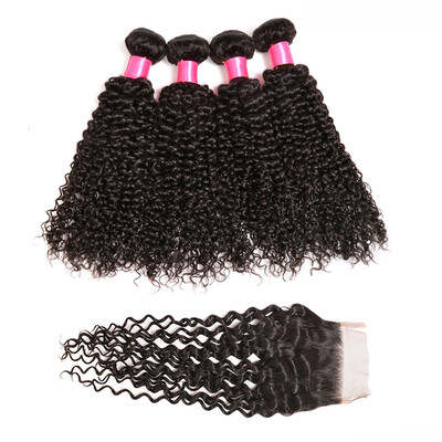 

Brazillian Curly Hair With Closure 100% Virgin Hair 4 Bundle Deals Curly Weave Human Hair With Closure