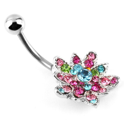 

Нержавеющая Rhinestone Цветочный Кристалл Пупка Кнопки Живота Кольцо Пирсинг Бар