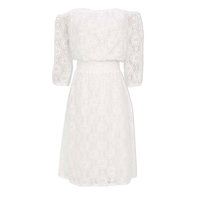 

Lovaru ™New 2015 fashion short sleeve summer dress a word Hubble-bubble sleeve off-the-shoulder designs Sweet knee-length dress
