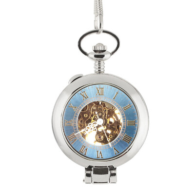 

ORKINA W117 Retro Stainless Steel Analog Manual Mechanical Pocket Watch - Silver + Blue
