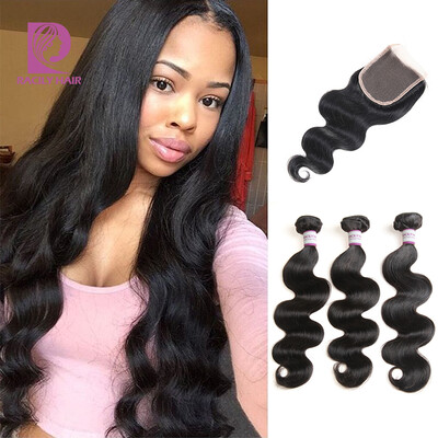 

8A Brazilian Virgin Hair with Closure 3 Bundles with Closure Brazilian Body Wave with Closure Tissage Bresilienne Avec Closure